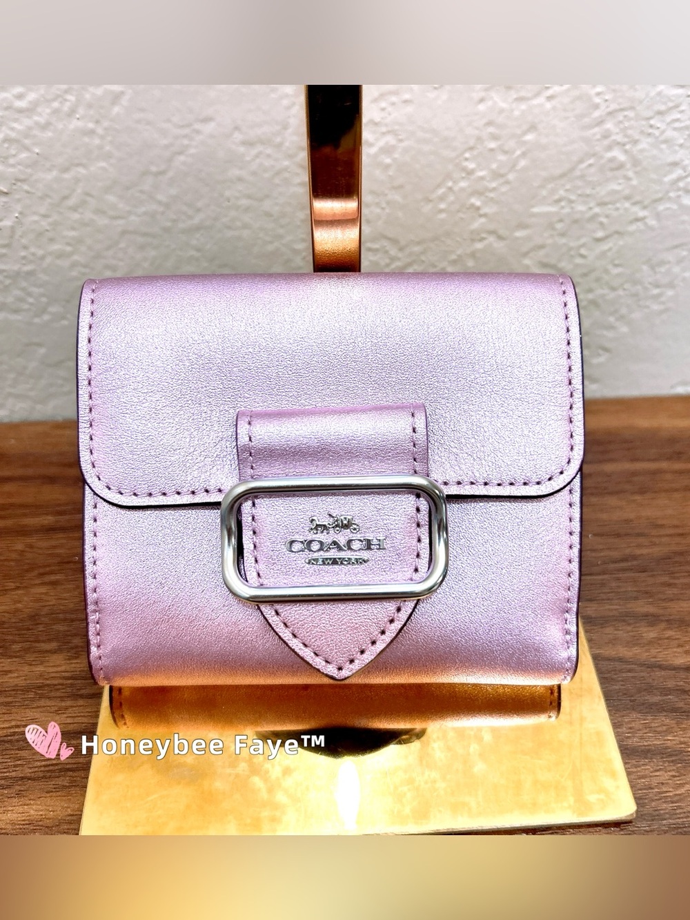 Coach small Morgan Metallic Lavender-Pink Compact Wallet